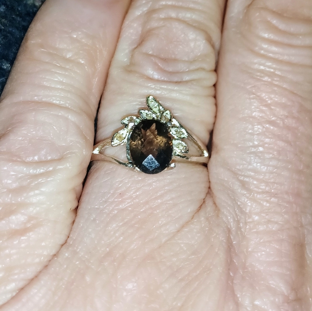 Natural Smoky Quartz & Diamonds Sterling Silver Ring